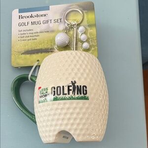NIP!! Brookstone Golf Mug Gift Set with Golf Club Keychain and 3 mini golf balls
